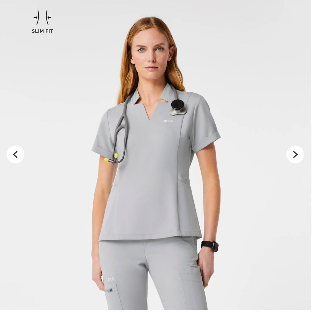 NWT FIGS INALA SLIM SCRUB TOP--SILVER ARROWS GREY--SIZE MEDIUM--IN PACKAGING